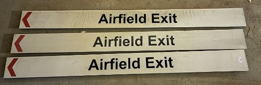 Three enamel signs with directional arrows - "Airfield Exit" (x3),