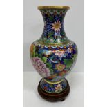 A modern Chinese cloisonné vase royal blue ground with all over floral spray decoration 37 cm high