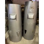 Two silver painted engine covers, believed to be De Havilland Devon, 162.5 cm long and 151.