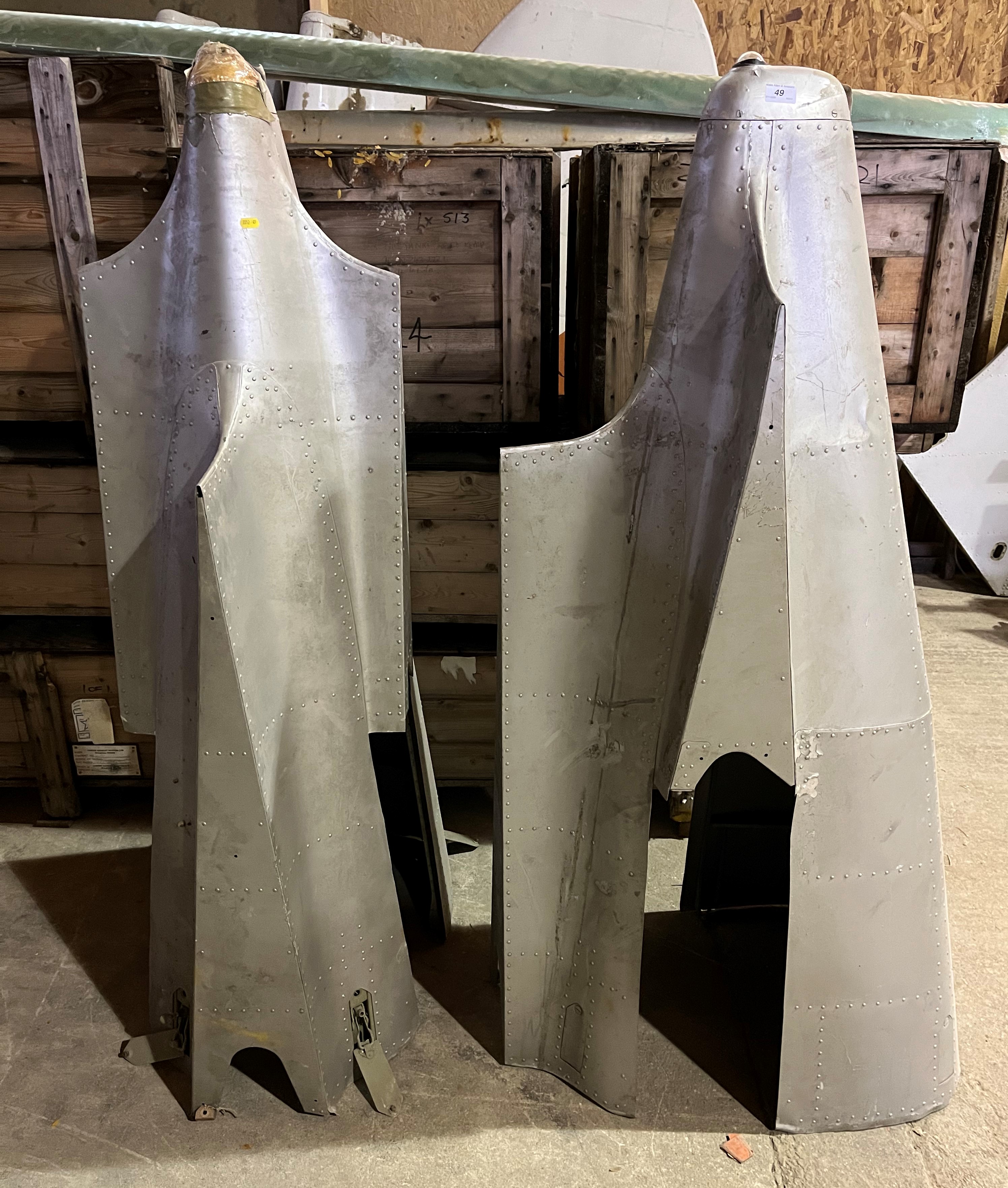 An aluminium tail horn section (believed to be De Havilland), 156 cm high,