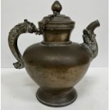 A 19th Century Sino Tibetan bronze teapot with dragon handle and spout in the archaistic manner