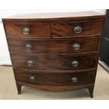 A 19th Century mahogany and ebony strung bow fronted chest of two short over three long graduated