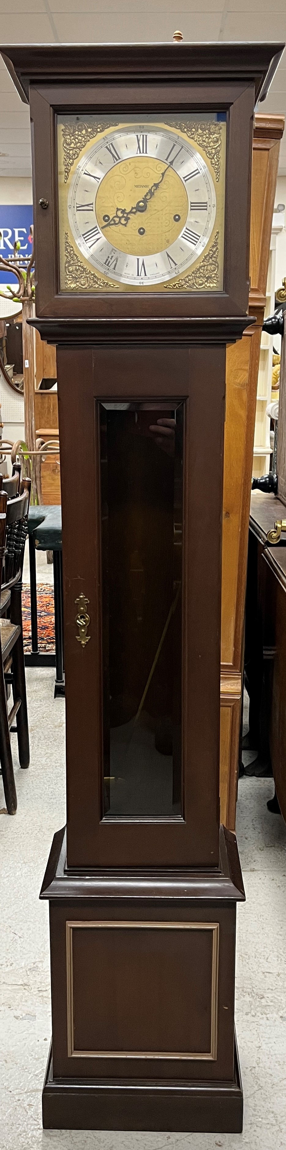 A modern mahogany cased long case clock of small proportions,