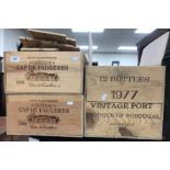 Three various wooden wine boxes including Dows 1977 Vintage Port (12 bottle),