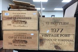 Three various wooden wine boxes including Dows 1977 Vintage Port (12 bottle),