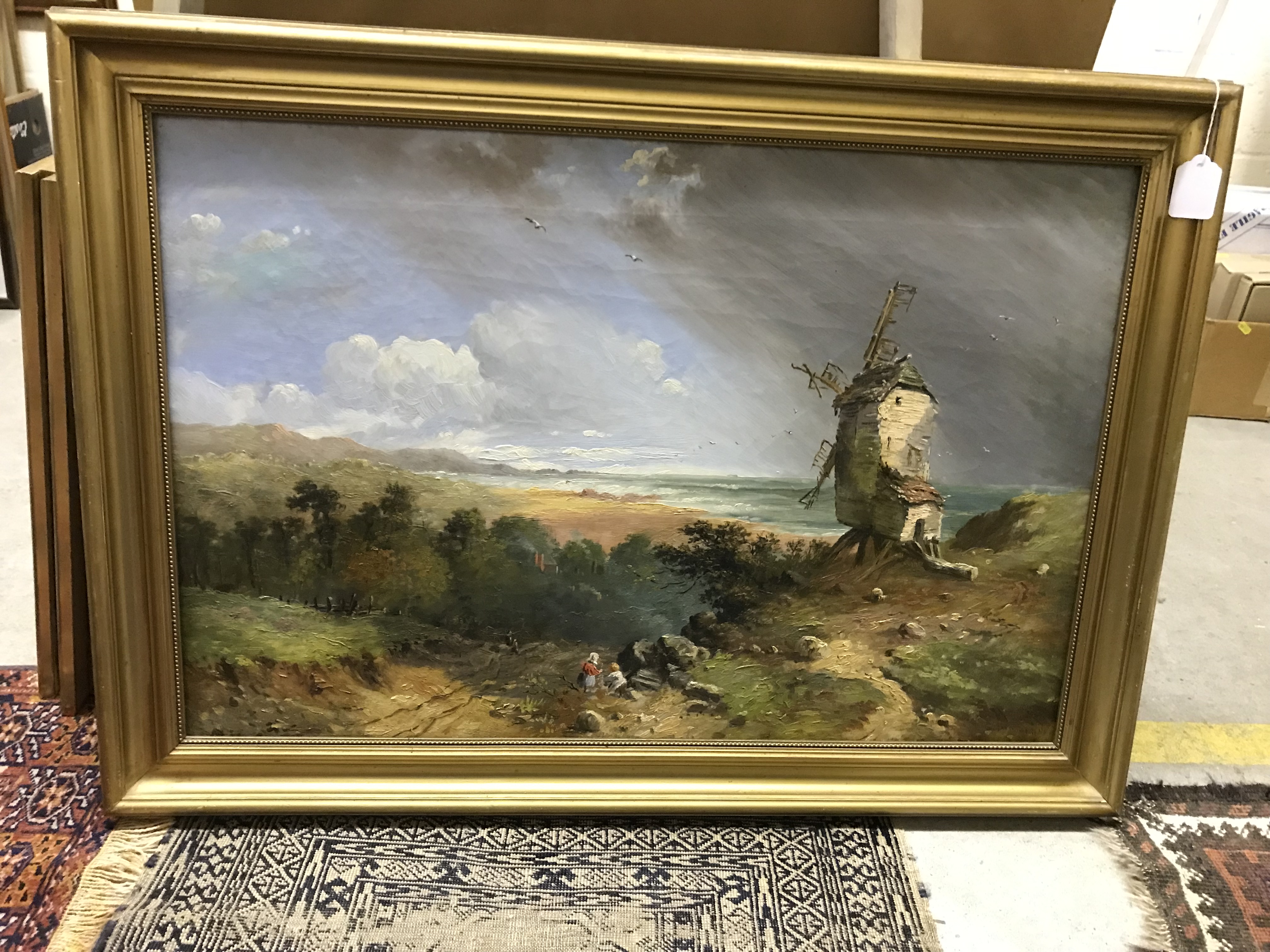 CHARLES BROOKE BRANWHITE (1851-1929) “Coastal landscape with windmill, two figures in foreground”, - Image 29 of 36