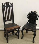 A pair of oak Wainscott type chairs, the