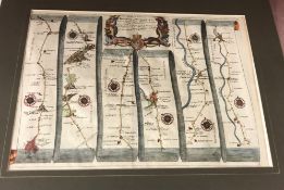 AFTER JOHN OGILBY “The road from Bristoll to Worcester” black and white engraved strip map,