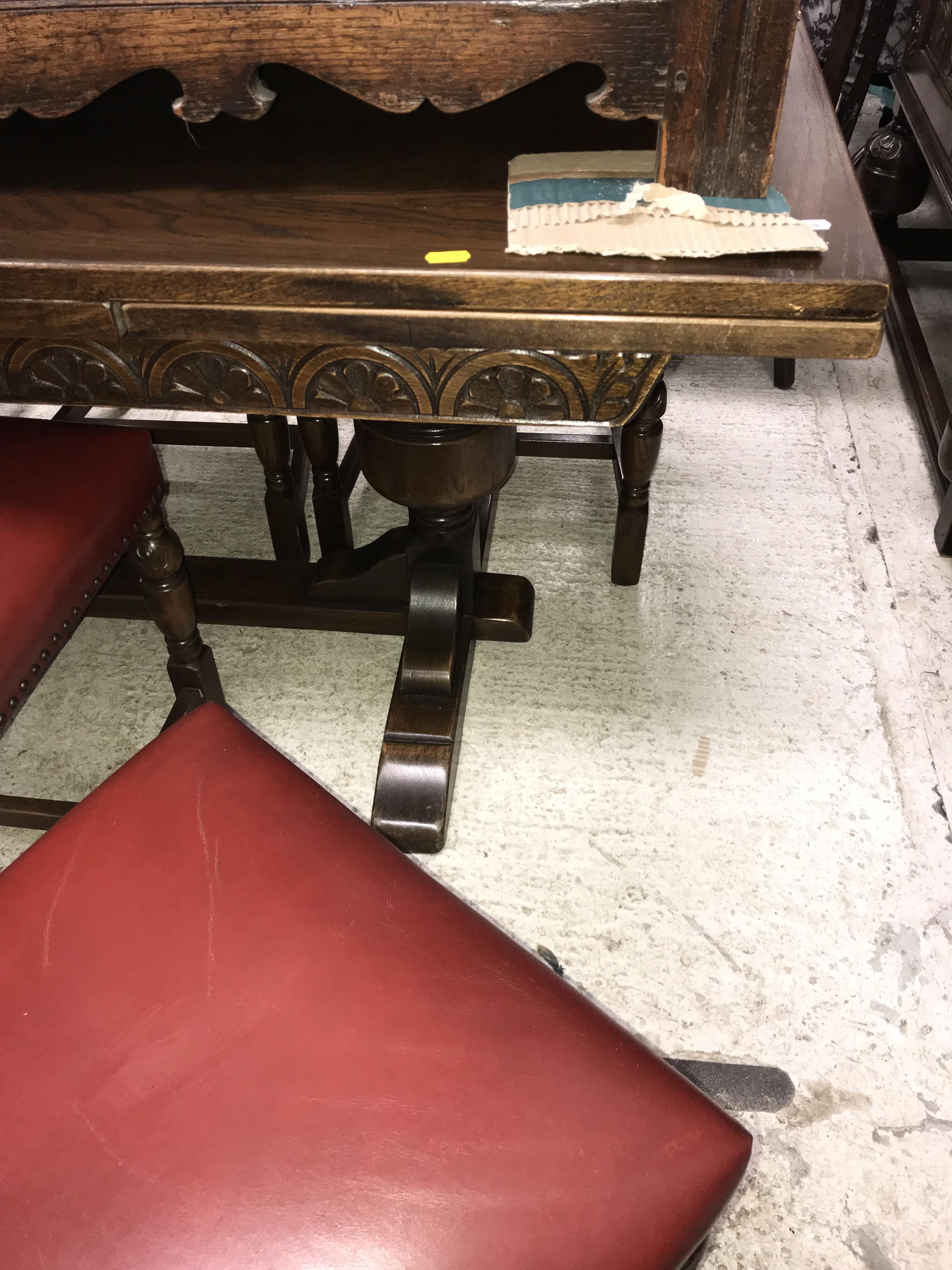 A Maple & Co oak dining room suite comprising carved oak drawer leaf table in the 17th Century - Image 2 of 5