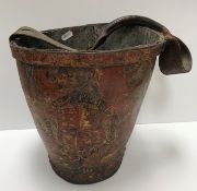 A 19th Century painted and transfer decorated leather fire bucket,