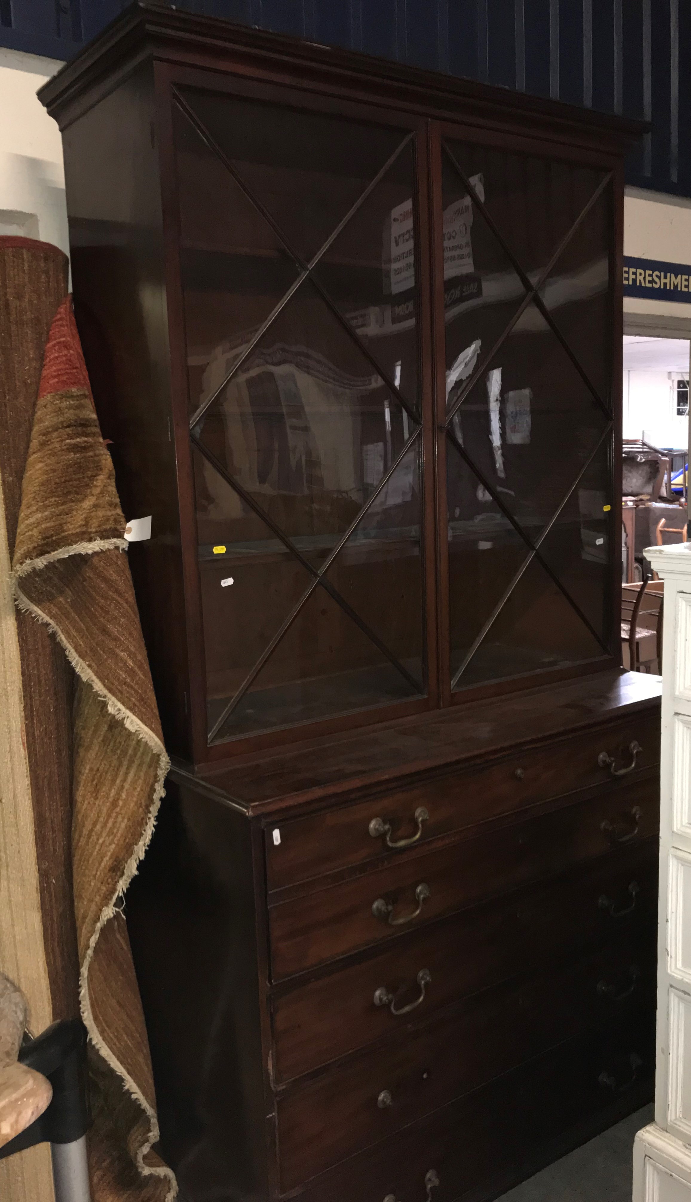 A George III mahogany secretaire bookcase, the two glazed doors enclosing adjustable shelves, - Image 2 of 3