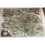 AFTER JOHANNES JANSSON "North Ridinge" black and white engraved map, later coloured,