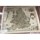 AFTER JOHANNES BLAEU "Anglia Regnvm" with Royal cipher top right, black and white engraved map,