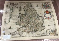 AFTER JOHANNES BLAEU "Anglia Regnvm" with Royal cipher top right, black and white engraved map,