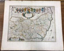 AFTER JOHANNES BLAUE “Svffolcia/Svffolke” a black and white engraved map, later coloured,