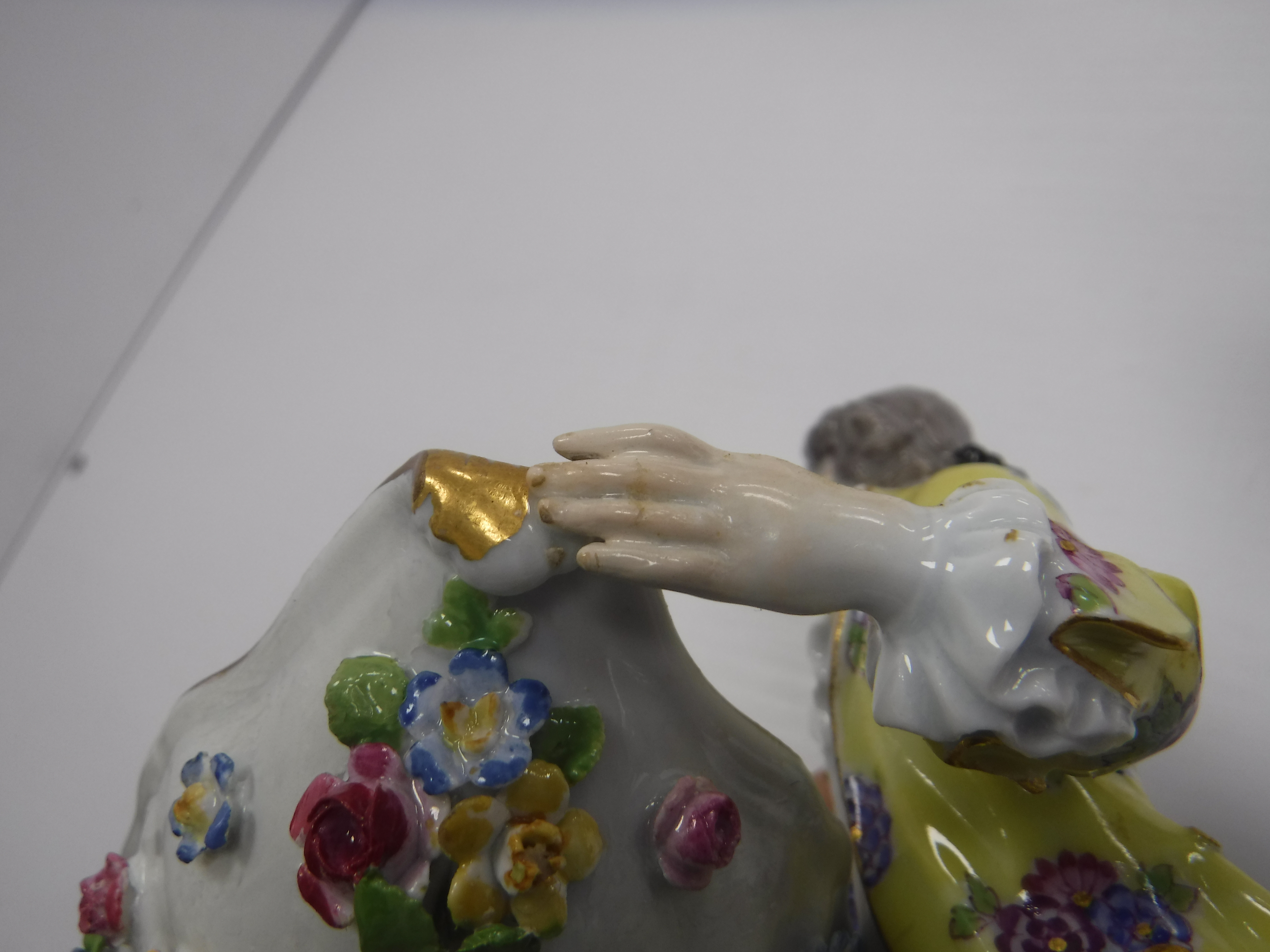 A Meissen figural salt as a man in 18th Century dress beside a large boat shaped dish with floral - Image 12 of 16