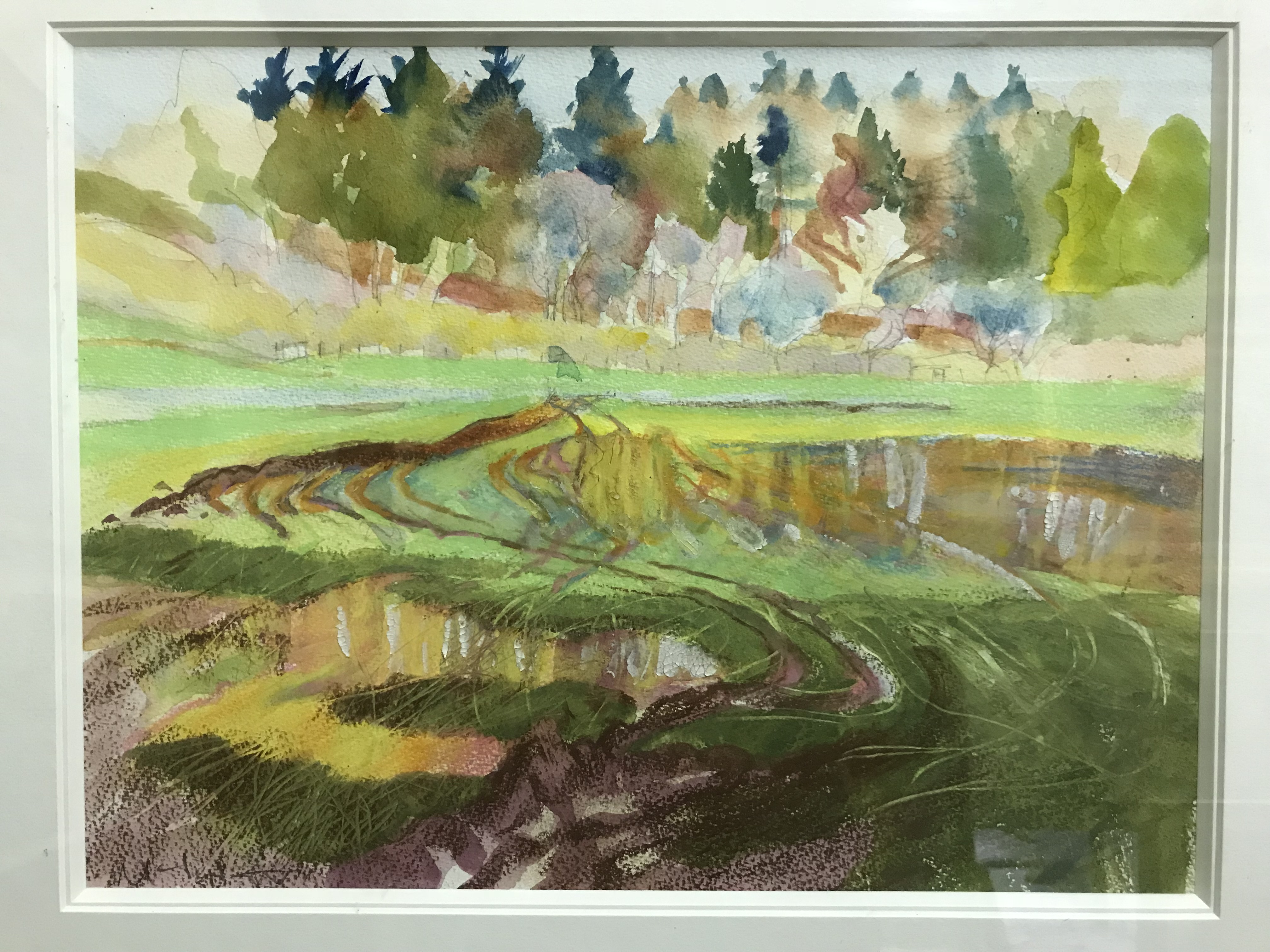 FIONA MCINTYRE "Woodland clearing with trees in background", mixed media, signed lower left, - Image 2 of 2