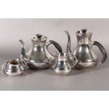 A four piece silver plated tea and coffee service in the style of David Mellor, comprising teapot,