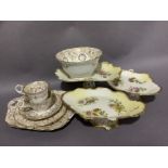 Mid 19th century English china tea ware to include a two handled bread and butter plate, tea