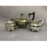 Three piece plated tea service by Walker & Hall Ltd, obbing form with gadroon edging