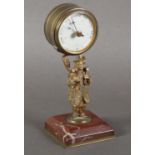 A late 19th century gilt-brass desk barometer, the drum casing held aloft by the figure of a China