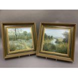 P. Jay, 'Woodland Clearing in Spring' and 'River Banks in Autumn', a pair, oil on board, signed to