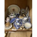 A small quantity of blue and white Yuan ware, Victorian blue, white and floral decorated teapot,