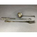 A late Victorian silver pickle fork hallmarked Birmingham 1899, together with an Edward VII silver