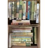 Two boxes of mid 20th century novels and some reference books with vintage dust wrappers including