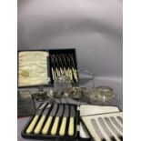 Boxed and loose cutlery including two sets of six tea knives both cased, case of fish knives and