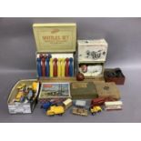 Five vintage jigsaws, two by Victory, a Nicol Toys skittles set, a battery operated remote control