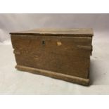 An oak box with hinged lid and plinth, 81.5cm wide x 38cm deep x 34cm high