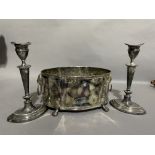 A silver plated planter of panelled oval outline with lion mask and ring handles and on paw feet,