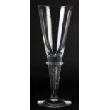 A LARGE 19TH CENTURY GLASS GOBLET, the funnel bowl with annulated knop above a single series air