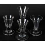 A MID 18TH CENTURY TOASTING GLASS with trumpet bowl on heavy plain stem and conical foot, 13.25cm,