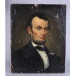 19TH CENTURY UNKNOWN, Abraham Lincoln, head and shoulders portrait, wearing black cravat and coat,