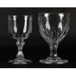 A VICTORIAN GLASS GOBLET, the ovoid bowl and stem slice cut on stepped foot, 17.75cm and a smaller