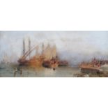 JOHN WILSON CARMICHAEL (1800-1860), Italian coastal scene with flotilla of barges, dignitaries and
