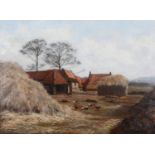 *COLE (Late 19th century), Farmyard with hayricks and chickens, oil on canvas, signed and dated (