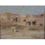 HENRY SILKSTONE HOPWOOD (1860-1914), Figure and buildings, oil on board, signed to lower right,
