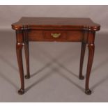 A MID 18TH CENTURY MAHOGANY TEA TABLE, the fold over top with rounded protruding corners, small