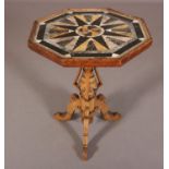 A MID TO LATE 19TH CENTURY PIETRA DURA PEDESTAL TABLE, of octagonal outline, inlaid in coloured
