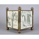AN AESTHETIC MOVEMENT WEDGWOOD JARDINIÈRE, the brass frame inset with four tiles from the Ivanhoe