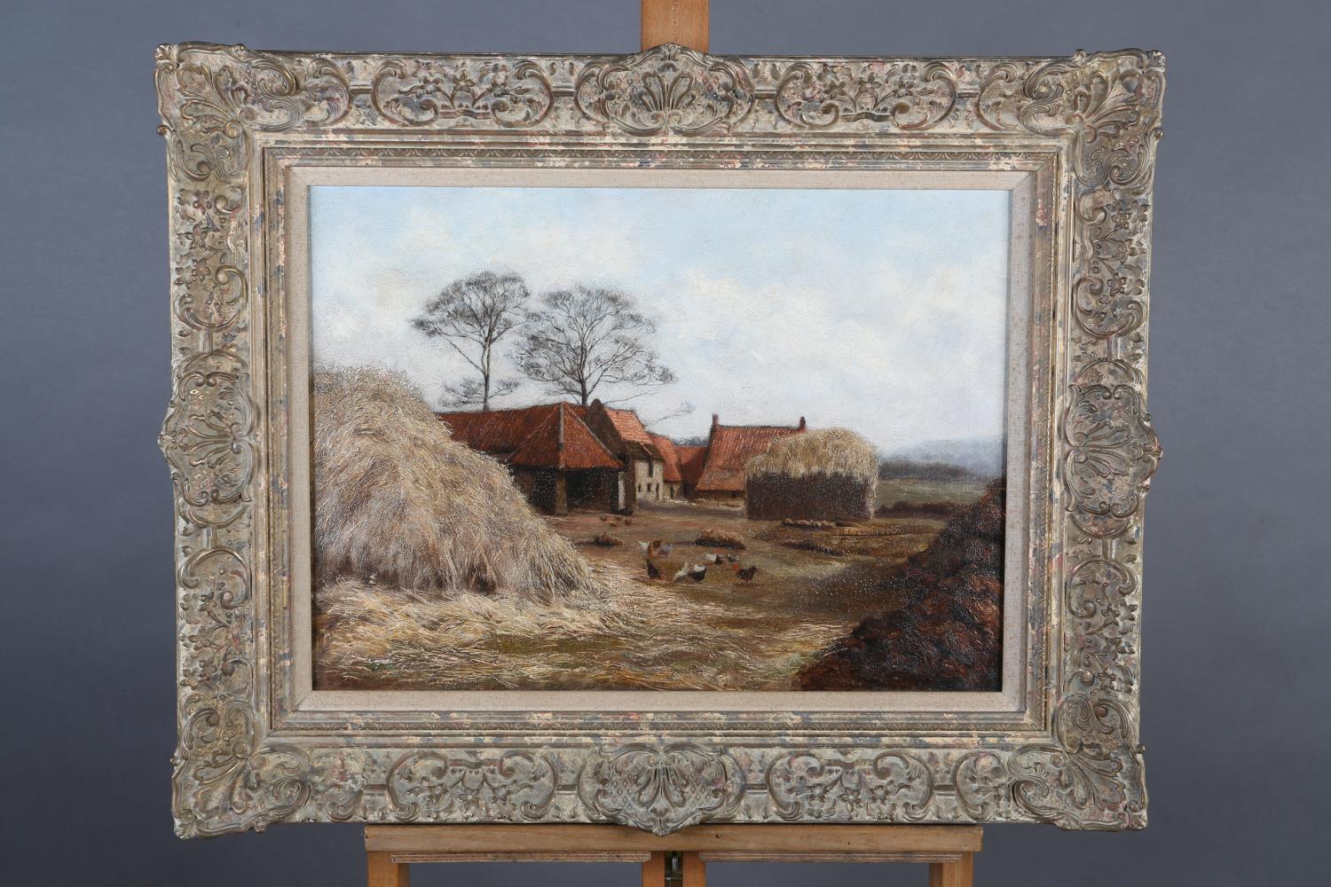 *COLE (Late 19th century), Farmyard with hayricks and chickens, oil on canvas, signed and dated ( - Image 2 of 4