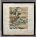 A Chinese watercolour on silk of figures in a garden