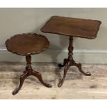 Two mahogany occasional tables with pie crust rims, circular and rectangular, on tripod bases