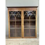 19th century mahogany bookcase top with dentil cornice and tracery glazed doors