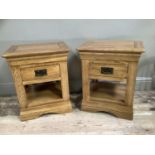A pair of modern oak bedside tables with drawer and undertier