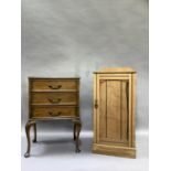 Walnut bedside cabinet, a mahogany three drawer bedside chest on cabriole legs