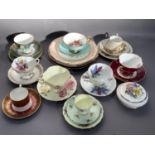 Various cabinet cups and saucers, floral decorated plates, flower cluster trinket box etc